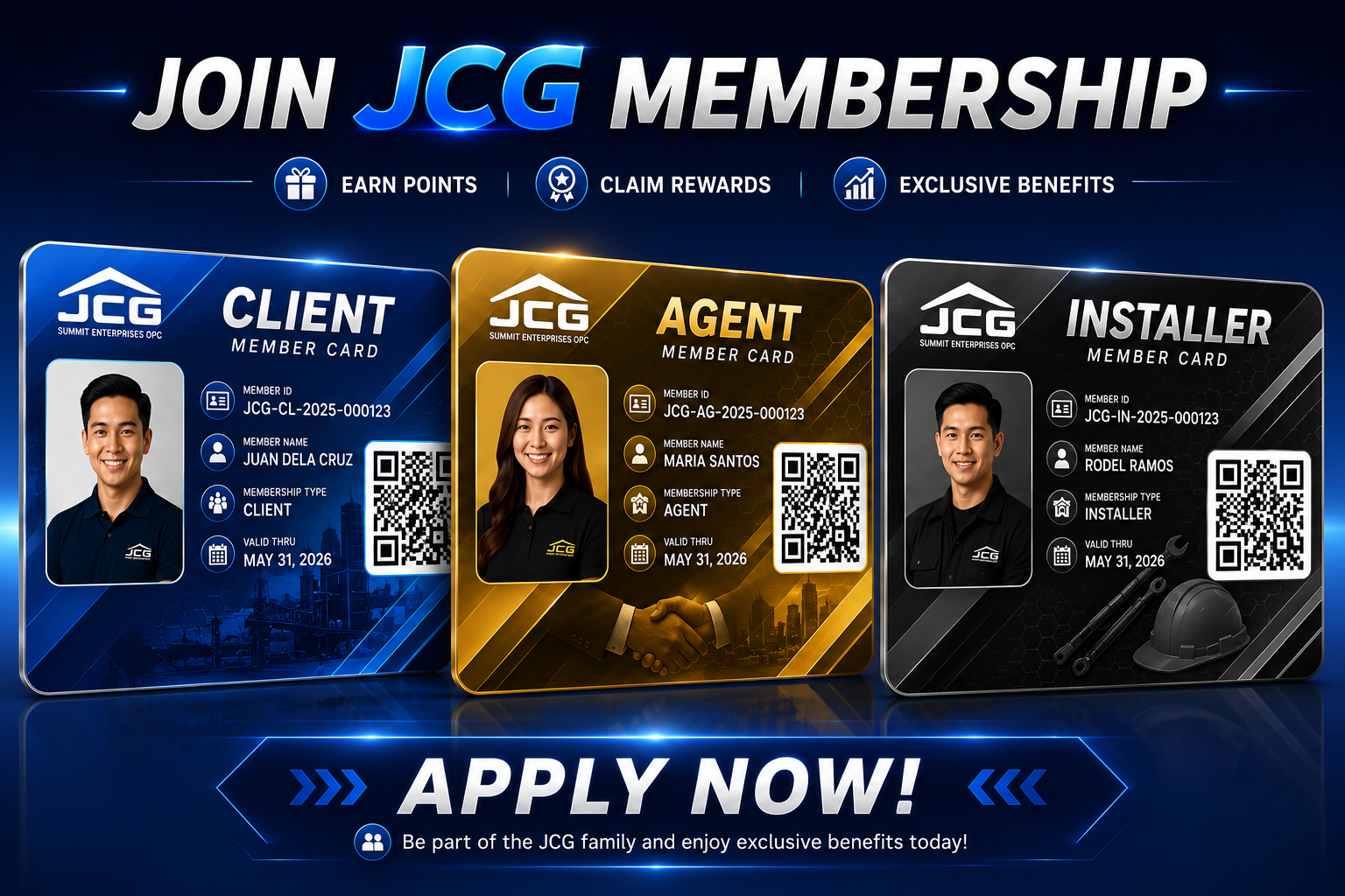 Join JCG Membership — Agent, Client, and Installer member cards